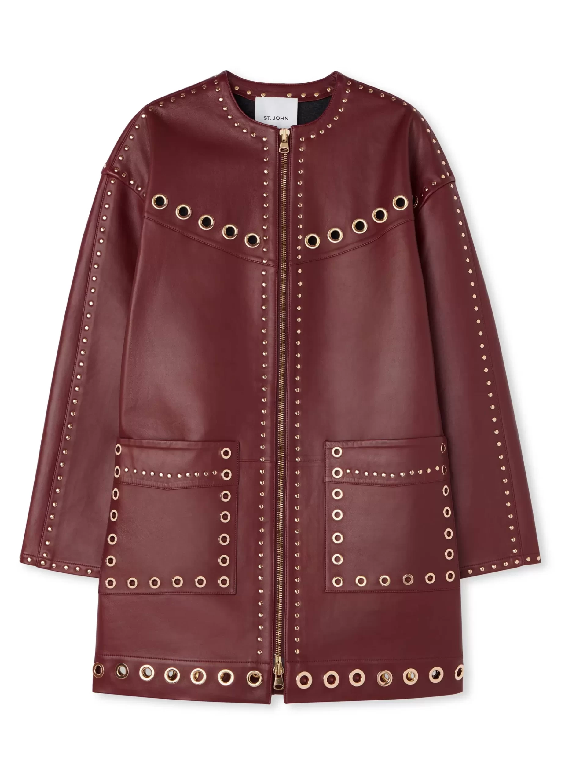 St. John Embellished Doubleface Leather Coat |  JACKETS | JACKETS & COATS