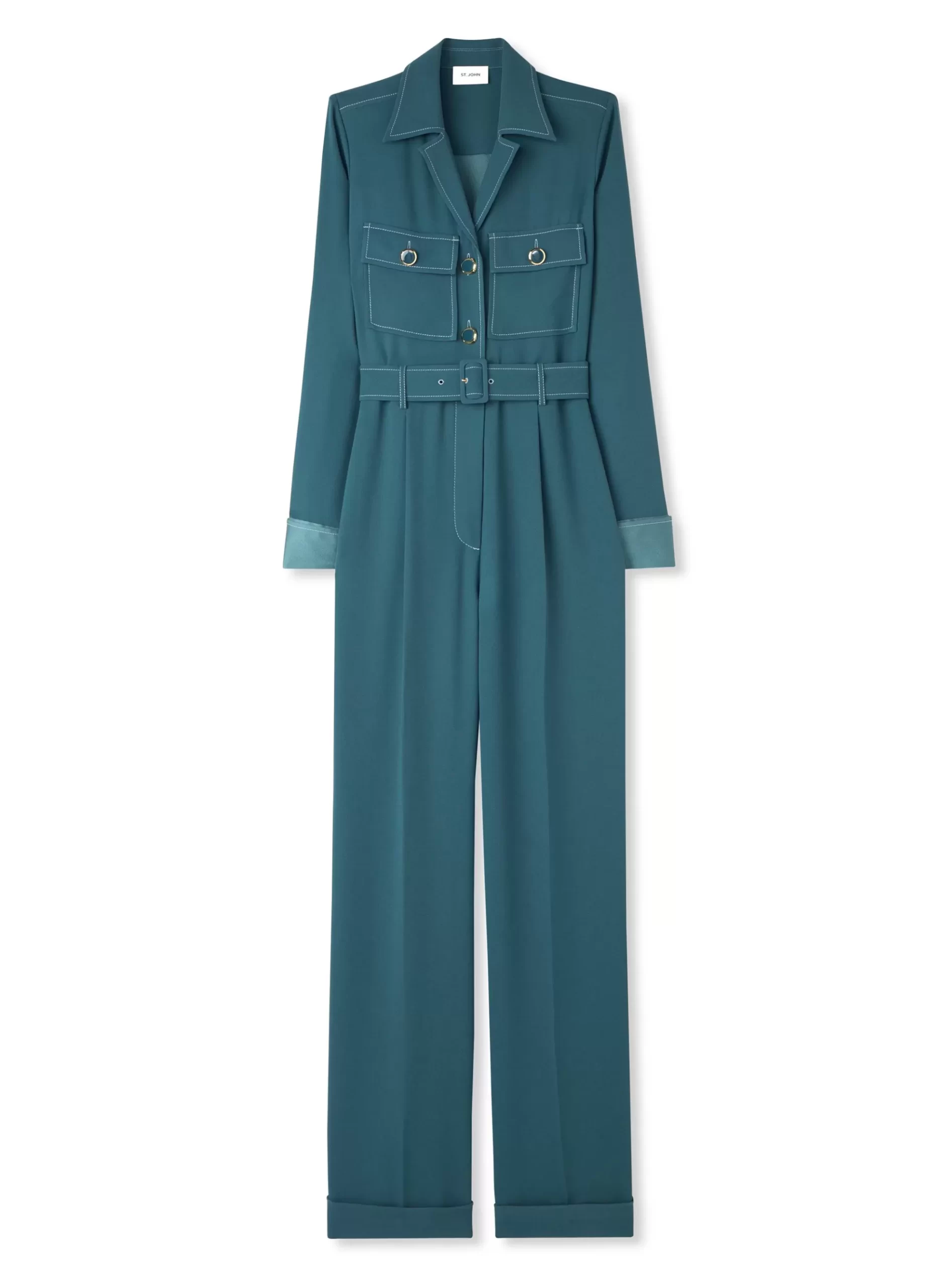 St. John Italian Satin Back Crepe Jumpsuit |  ELEVATED ESSENTIALS | TRANSITIONAL CLOTHING