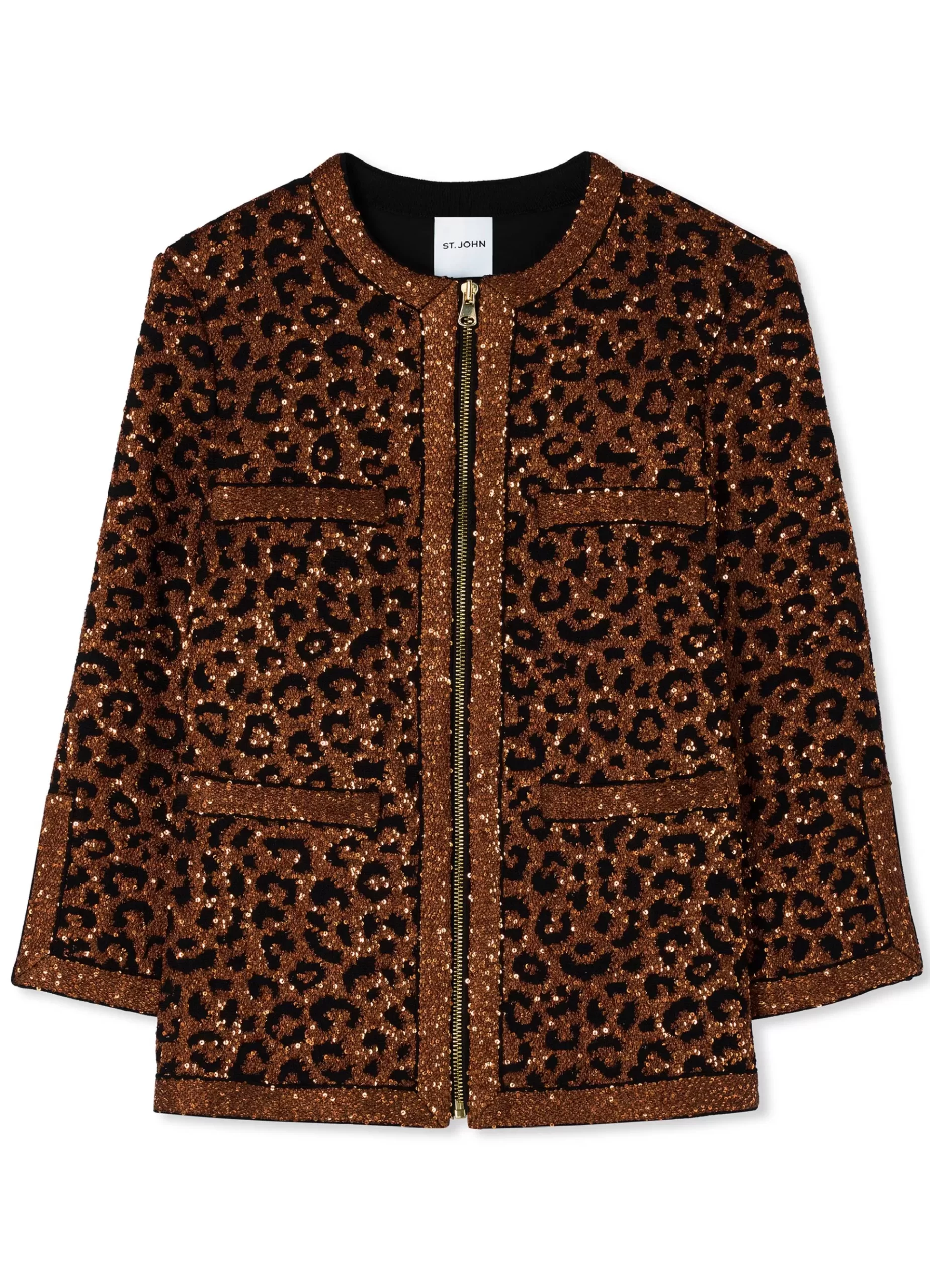 St. John Leopard Sequin Knit 3/4 Sleeve Jacket |  JACKETS