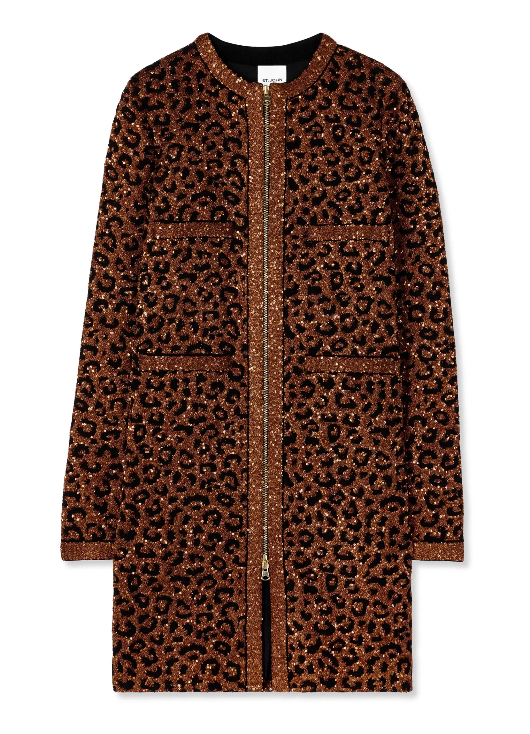 St. John Leopard Sequin Knit Long Jacket |  JACKETS